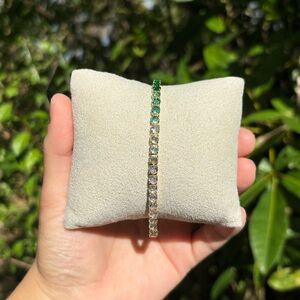 18K Gold Plated Stainless Steel Ombré Green & White Tennis Bracelet